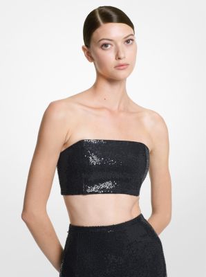 Hand-Embroidered Sequin Double Crepe Sablé Bandeau image number 0