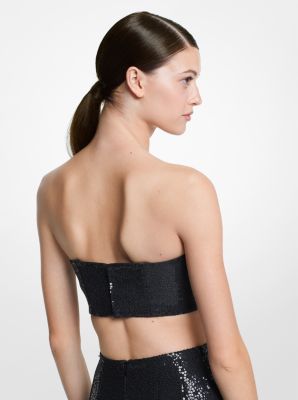 Hand-Embroidered Sequin Double Crepe Sablé Bandeau image number 1