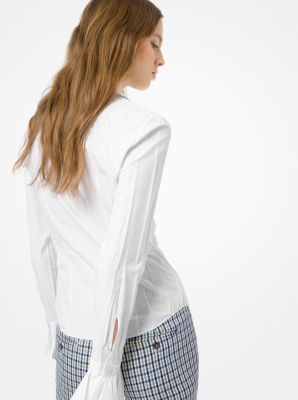 Crushed Poplin Ruffle-Cuff Shirt