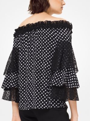 One shoulder outlet polka dot top