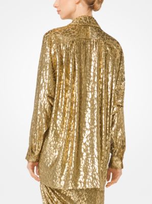 Cheetah Metallic Fil Coup&eacute; Blouse