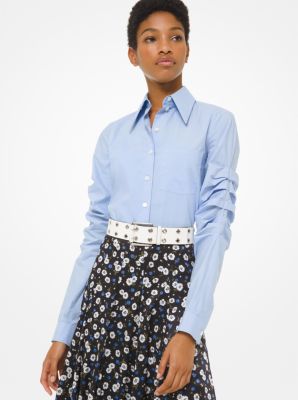 Camicia in popeline con maniche effetto stropicciato image number 0
