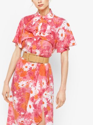 Floral Crepe De Chine Blouse in AZALEA | Michael Kors