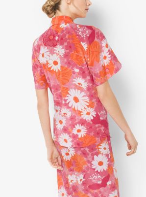 Floral Crepe De Chine Blouse in AZALEA | Michael Kors