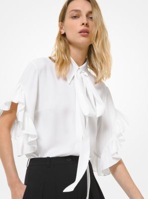 Silk Georgette Ruffled Tie-Neck Blouse | Michael Kors