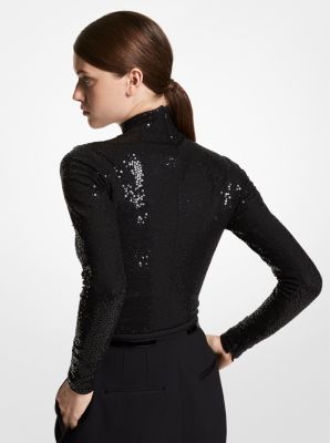 Body in jersey stretch con paillettes ricamate a mano image number 1