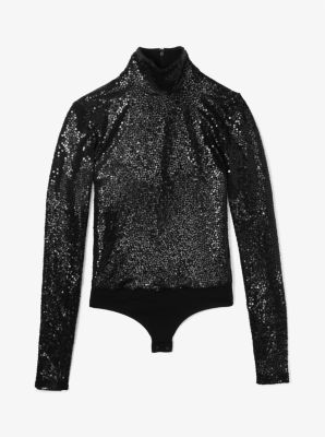 Body in jersey stretch con paillettes ricamate a mano image number 2