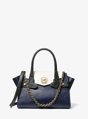 Carmen Small Color-Block Embossed Leather Belted Satchel | Michael Kors