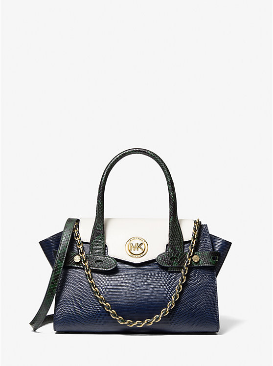Carmen Small Color-Block Embossed Leather Belted Satchel image number 0