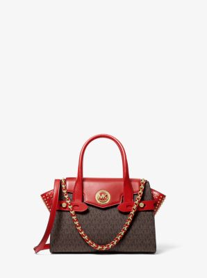 Carmen Small Studded Leather and Logo Belted Satchel Michael Kors