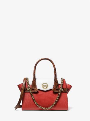 Carmen Small Color-Block Embossed Leather Belted Satchel | Michael Kors