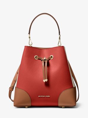 MICHAEL KORS Mercer Gallery Medium Leather Convertible Bucket Bag Crossbody  Red