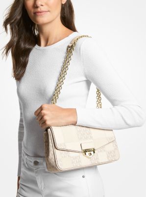 Michael Kors Greenwich Signature MK Logo Smooth Canvas Bucket Bag Crossbody