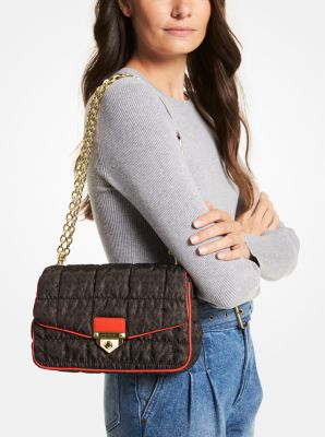 SoHo Large Quilted Signature Logo Nylon Shoulder Bag
