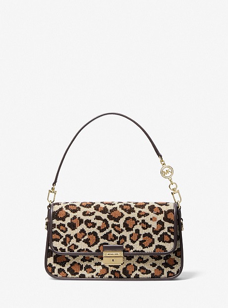 Bradshaw Small Leopard Beaded Leather Convertible Shoulder Bag - CHOCOLATE COMBO - 30F1G2BL1U