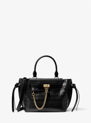 MICHAEL Michael Kors Hamilton Legacy Large Crocodile Embossed Leather  Belted Satchel in Black