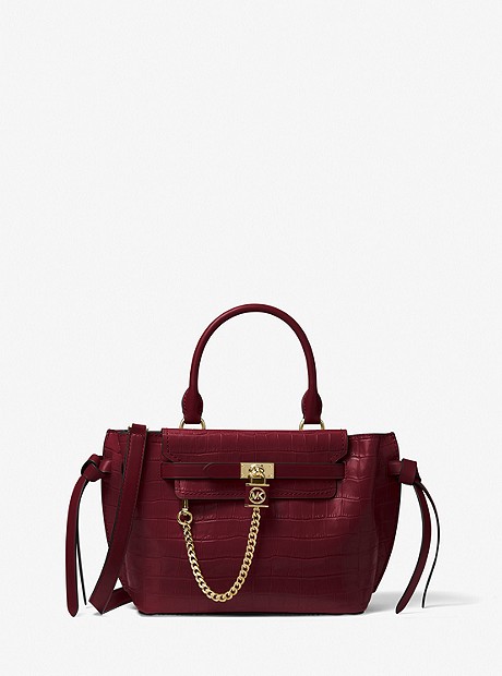 Hamilton Legacy Small Crocodile Embossed Leather Belted Satchel - DK BERRY - 30F1G9HS1E