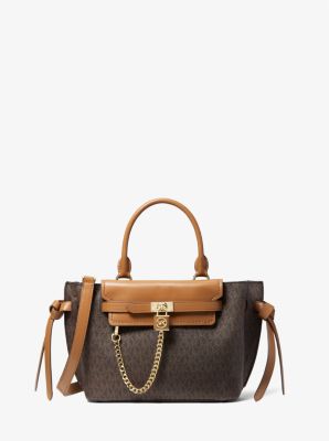 Michael Kors Mercer Small Logo Belted Satchel Brown One Size