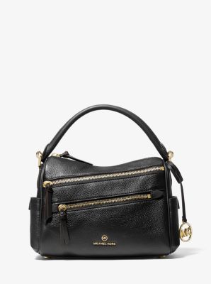 Michael Kors Carine Medium Pebbled Leather Satchel Bag in Navy