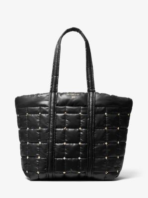 Michael Kors Black Quilted Leather Gold Tone Studded Tote Handbag