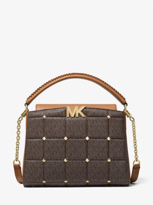 Karlie Medium Studded Quilted Logo Satchel Michael Kors