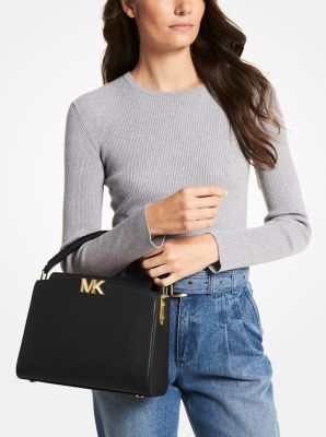 Karlie Medium Pebbled and Snake Embossed Leather Satchel