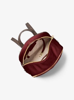 Rhea Medium Logo Embossed Patent Leather Backpack