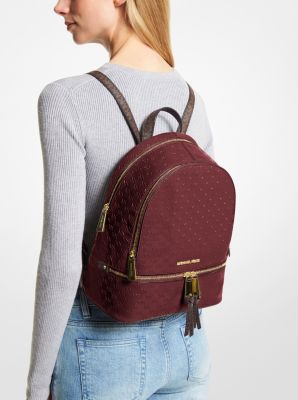 Rhea Medium Logo Embossed Patent Leather Backpack