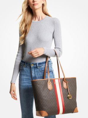 Eva Large Signature Logo Stripe Tote Bag Michael Kors