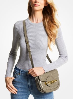 Hally Medium Crocodile Embossed Leather Crossbody Bag