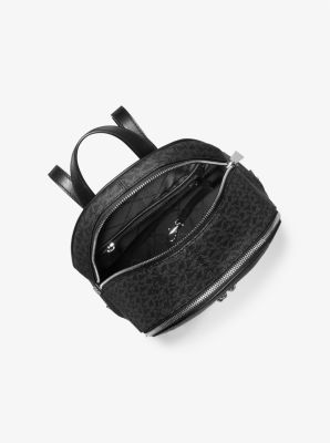 Sac &agrave; dos Rhea de taille moyenne en poil de vachette &agrave; imprim&eacute; l&eacute;opard avec logo in NOIR | Michael Kors