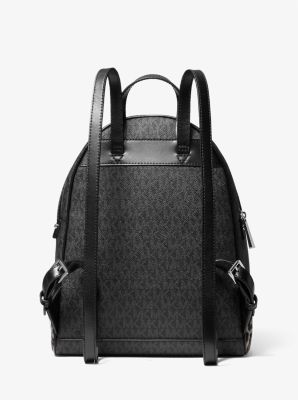 Sac &agrave; dos Rhea de taille moyenne en poil de vachette &agrave; imprim&eacute; l&eacute;opard avec logo in NOIR | Michael Kors