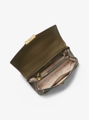Michael Kors SOHO STUDDED LARGE ANIMAL PRINT LOGO SHOULDER BAG (Marigold):  Handbags