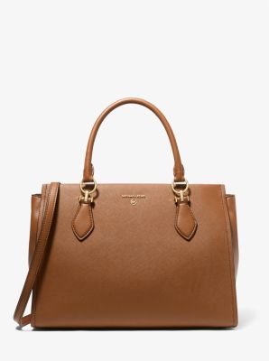 MK Marilyn Large Saffiano Leather Satchel - Brown - Michael Kors