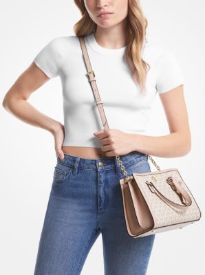 Chantal Small Logo Messenger Bag in VANILLA/SOFT PINK | Michael Kors