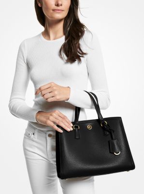 Bolsa satchel em pele granulada Chantal média