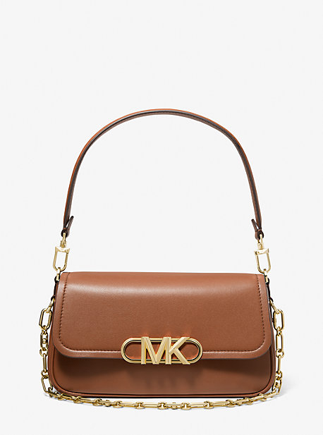 MK Parker Medium Leather Shoulder Bag - Luggage Brown - Michael Kors