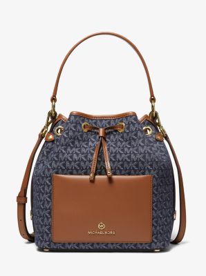 Smith Medium Denim Logo Jacquard Bucket Bag | Michael Kors