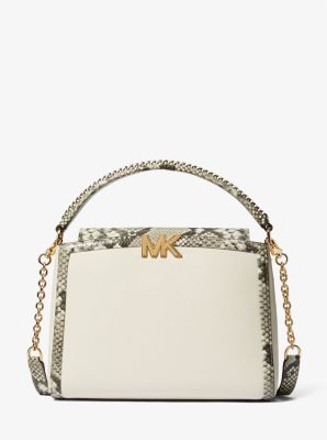 Karlie Medium Pebbled and Snake Embossed Leather Satchel image number 0