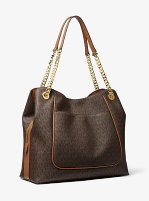 Michael Kors large Piper logo-appliqué leather shoulder bag - Brown