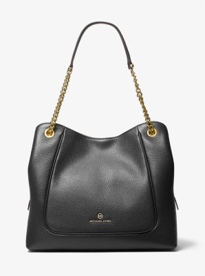 Michael Kors Teagan Large Pebbled Leather Shoulder Bag in Black