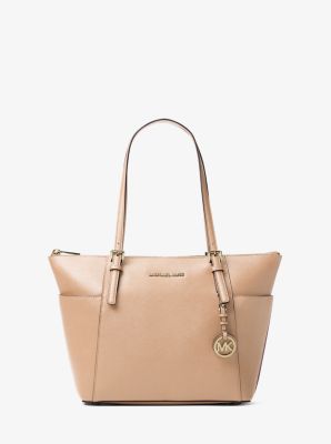 Jet Set Large Crossgrain Leather Top-Zip Tote Bag | Michael Kors