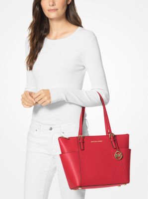 Jet Set Large Crossgrain Leather Top Zip Tote Bag Michael Kors