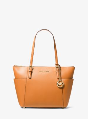 Jet Set Large Crossgrain Leather Top-Zip Tote Bag | Michael Kors