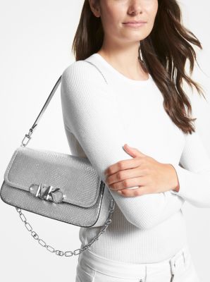 Michael Michael Kors Ava Small Metallic Leather Satchel Bag, Silver