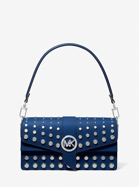 Greenwich Medium Studded Saffiano Leather Shoulder Bag - RIVER BLUE - 30F2SGRL2L