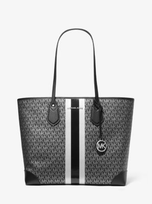Eva Large Metallic Logo Stripe Tote Bag | Michael Kors