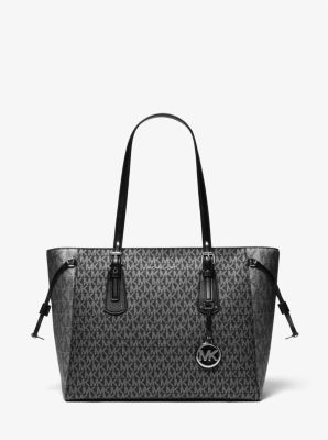 MICHAEL KORS Jet Set Grab Bag Tote MK Logo Jacquard Black Luxury Designer  Bag
