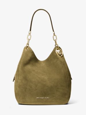 Michael Kors Lillie Large Suede Shoulder Bag In Green