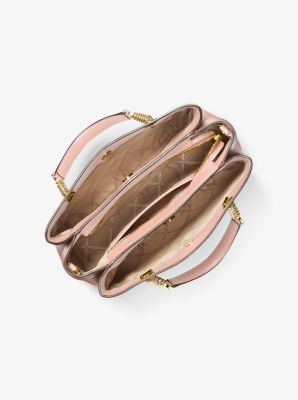 Michael Kors Hamilton Medium Pink Gold Saffiano Leather Satchel Bag Purse
